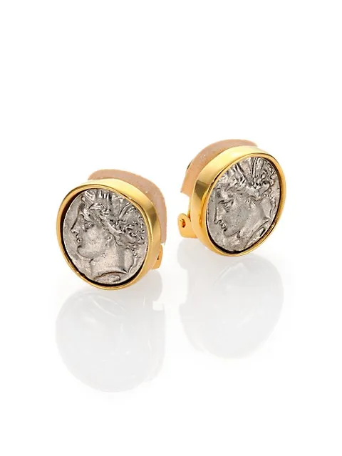 Kenneth Jay Lane - Framed Coin Clip-On Button Earrings