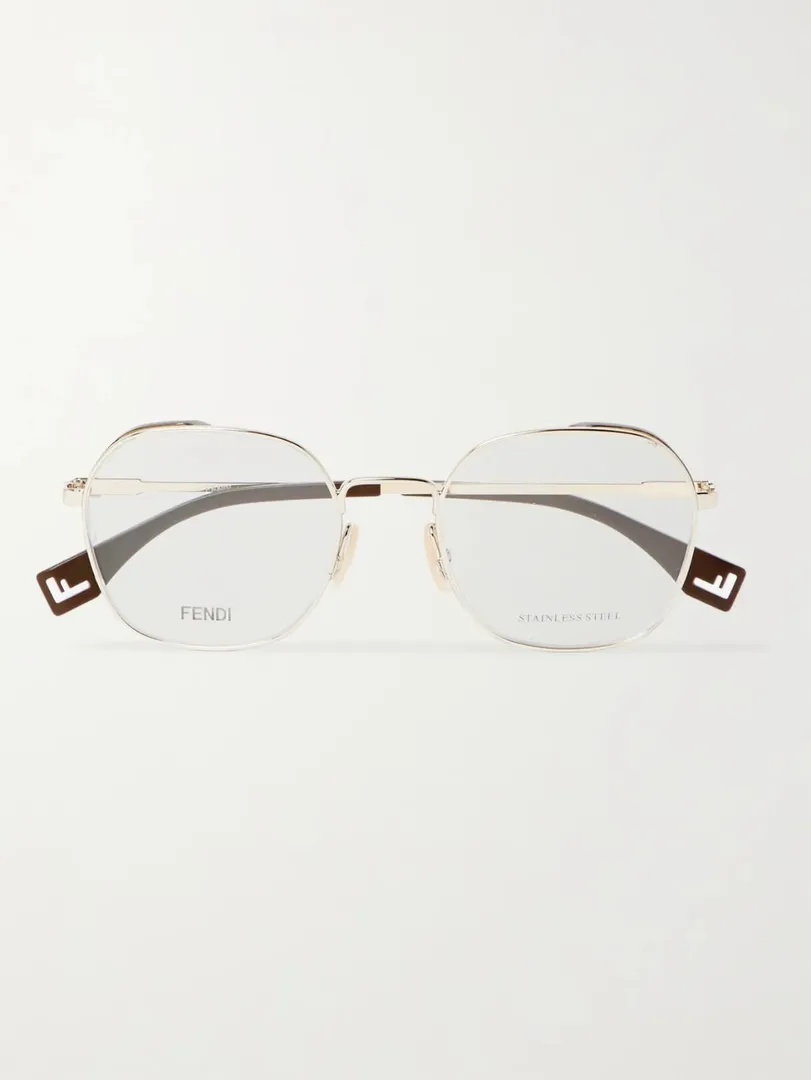 نظارة بصرية ذات إطار دائري ذهبية اللون من Fendi