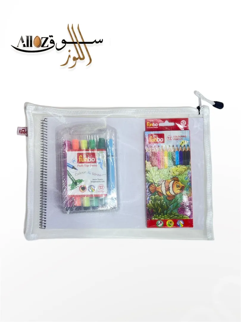 كراسة رسم سلك + الوان شينية + الوان خشبية + ملف