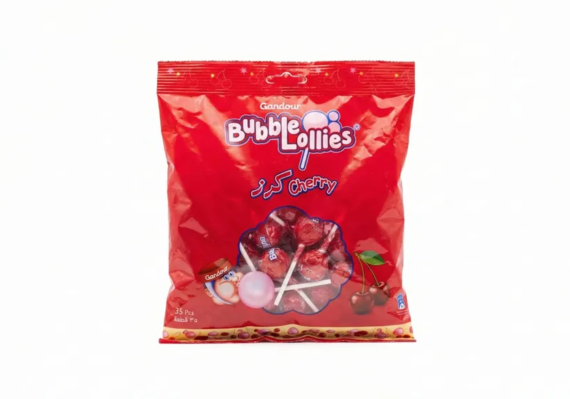 Gandour Bubble Lollies Lollipop filled with Gum and Cherry Flavor 9g x 35 Pieces