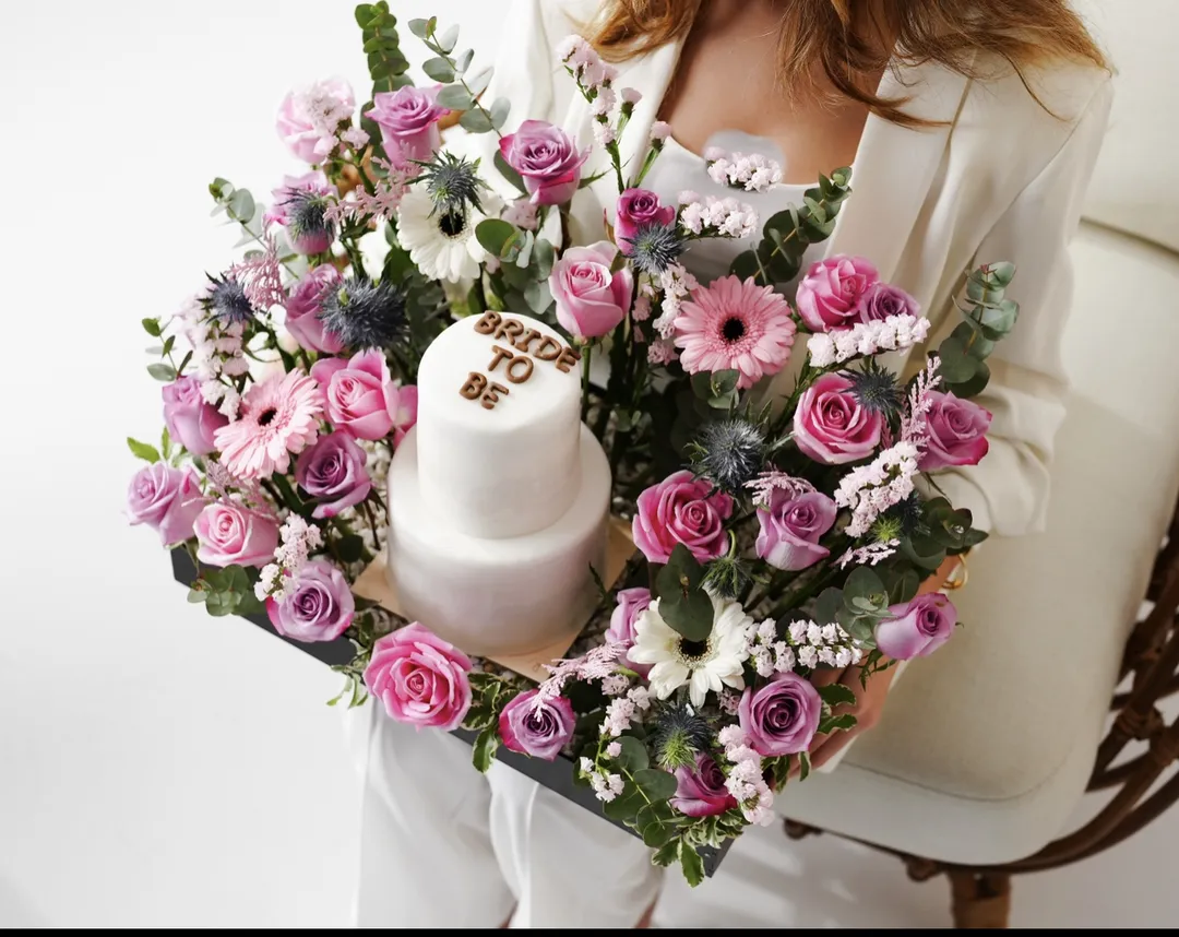 Garden tray pink purple flower - mini double cake4inch mix chocolate vanilla