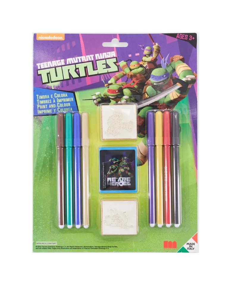 Ninja Turtles Set Of Stamps & Coloured Pens