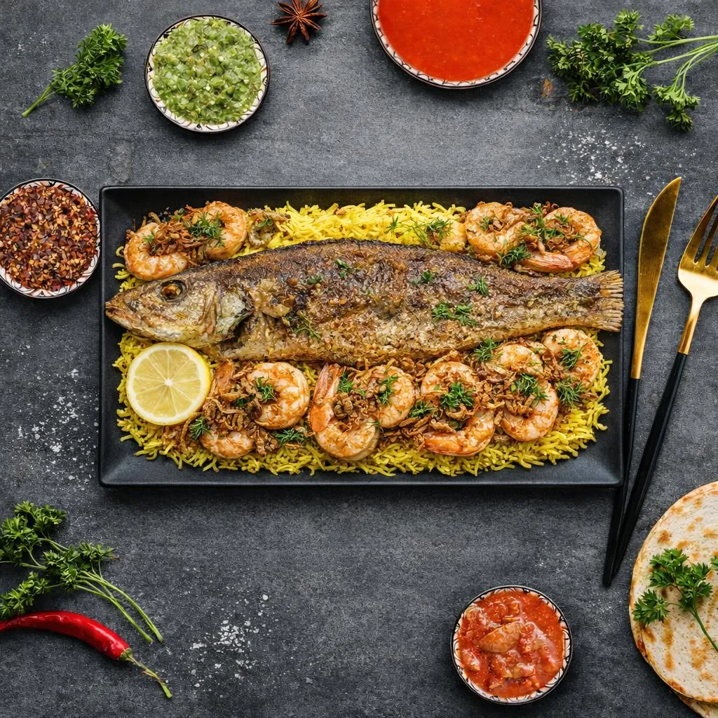 Sea Bass Mutabbaq With Shrimp