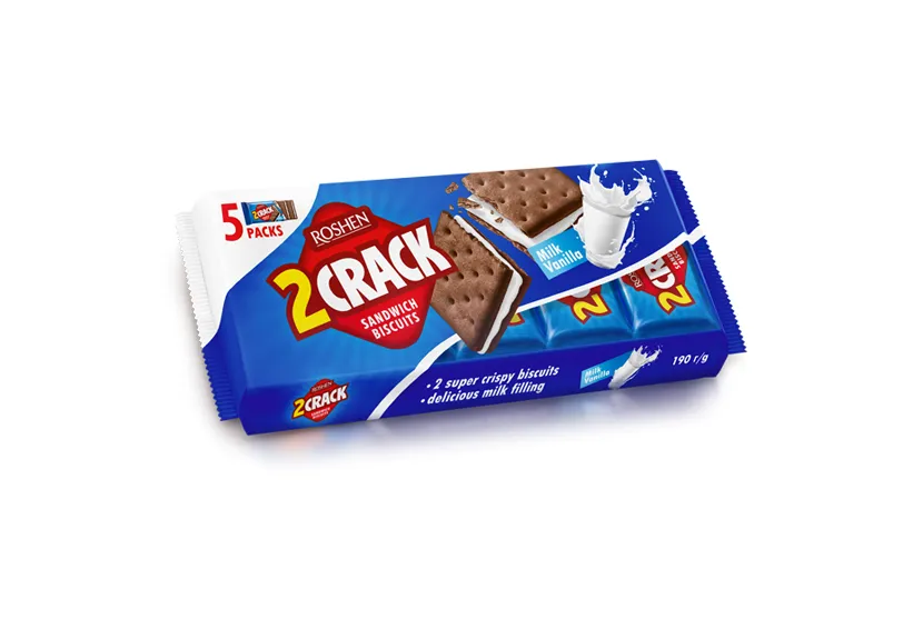 Roshen 2Crack Biscuit with Milk Vanilla paste filling (5P) 190g
