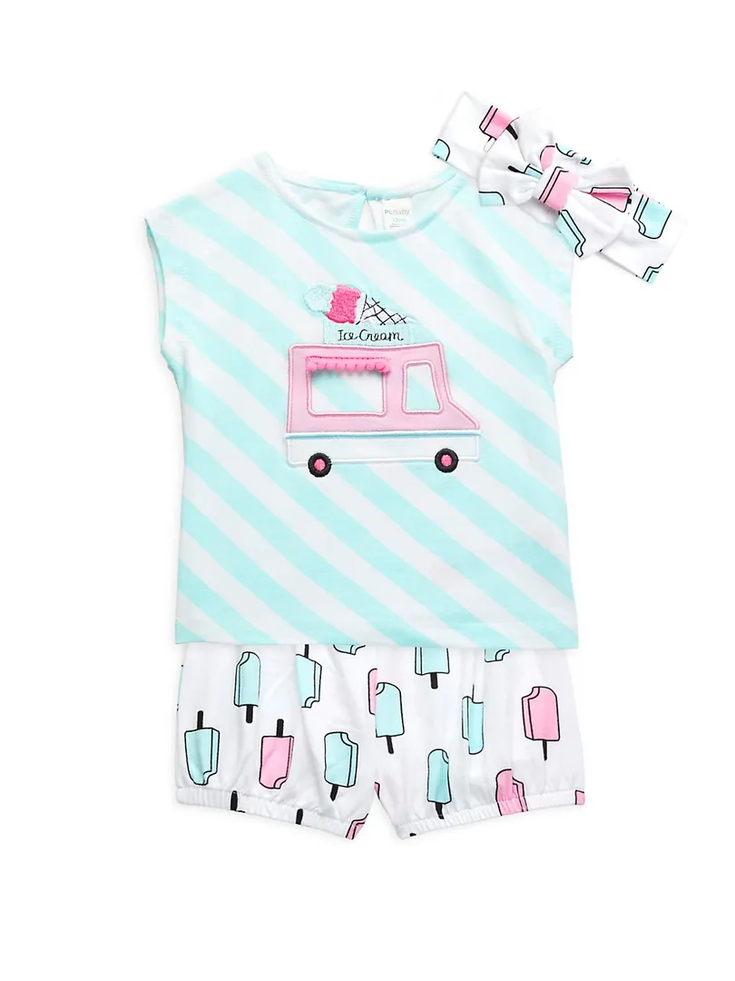 Baby Girl's 3PCS Ice Cream Tank, Shorts & Headband Set