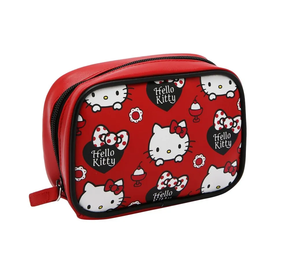 Hello Kitty Top Zip Closure Ribbon Travel Pouch