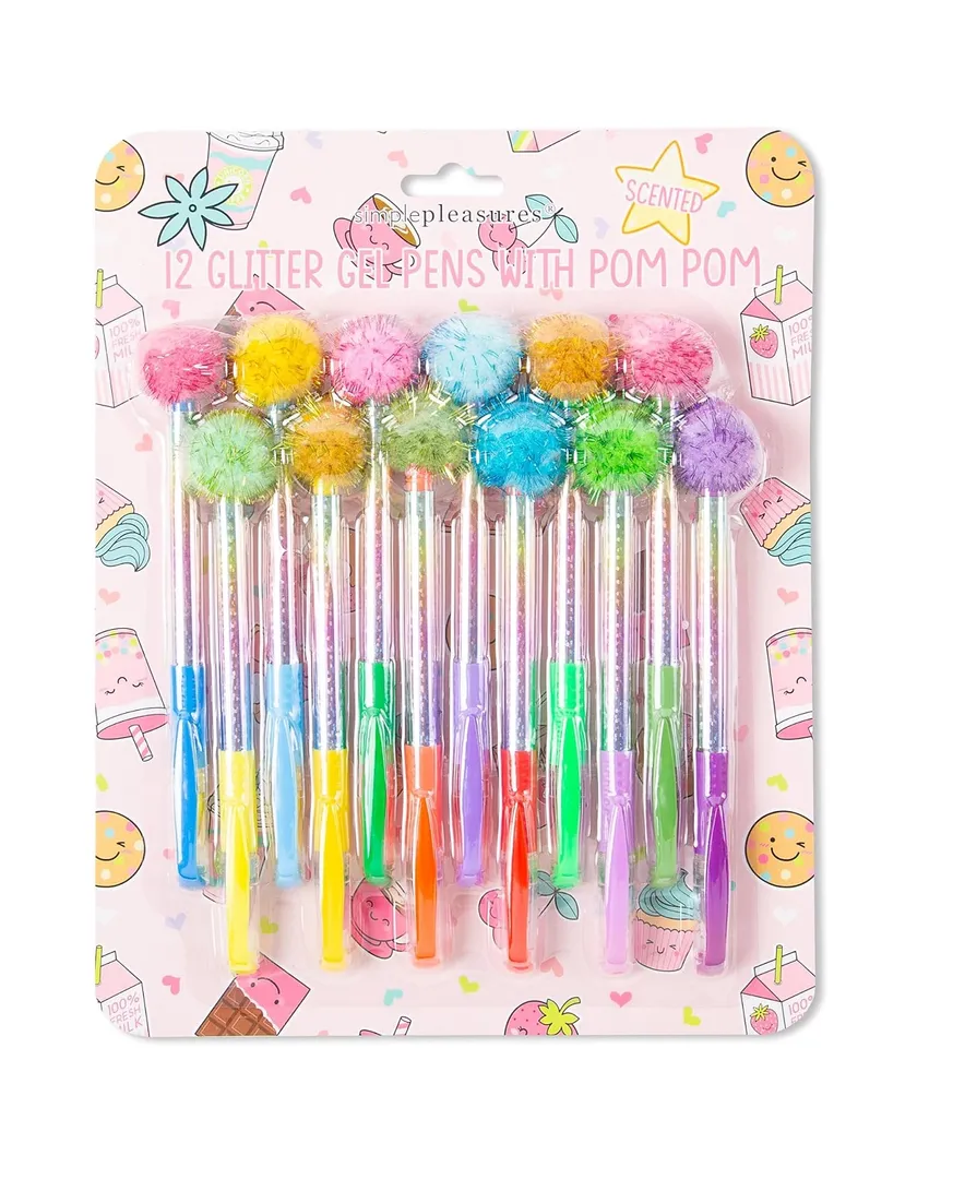 12 Scented Gel Pens with Pom Pom - Fruits