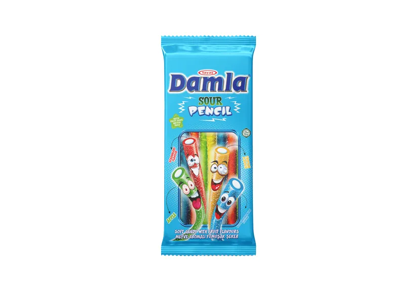 Damla Sour Licorice Pencils with Assorted Flavors 75g
