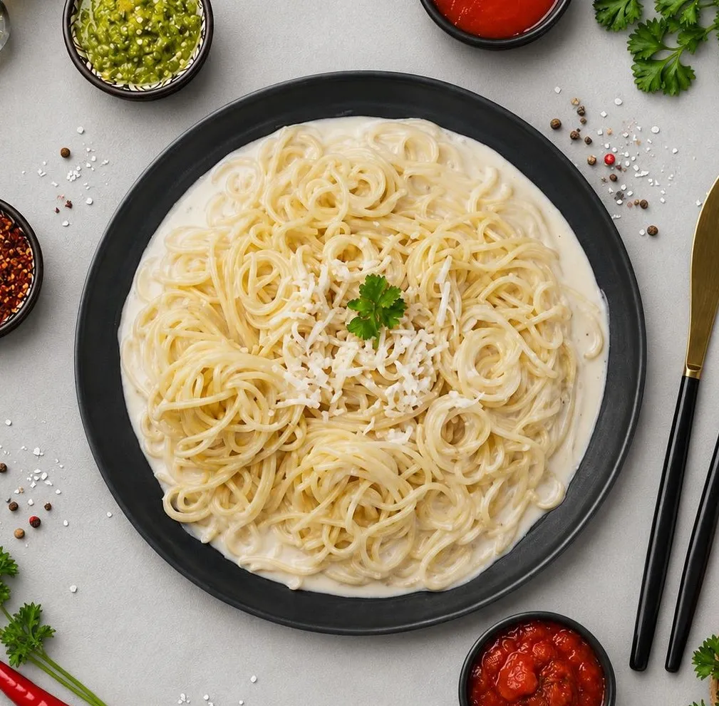 مكرونة إسباجيتي مع صوص أبيض