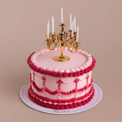 Gold candleholder classic red & pink cake