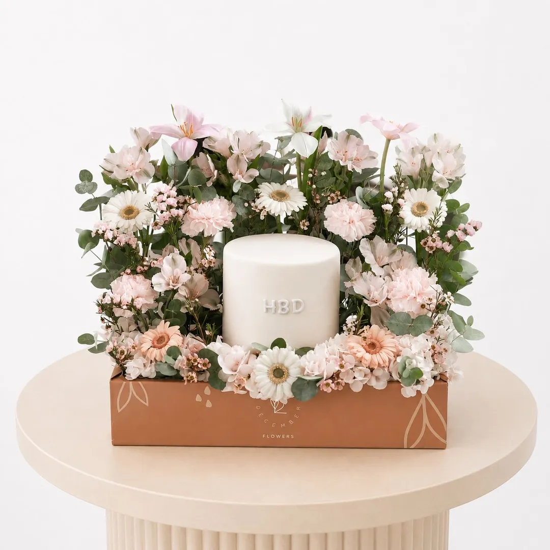 Garden D box - cake 6inch mix chocolate vanilla - mix flower