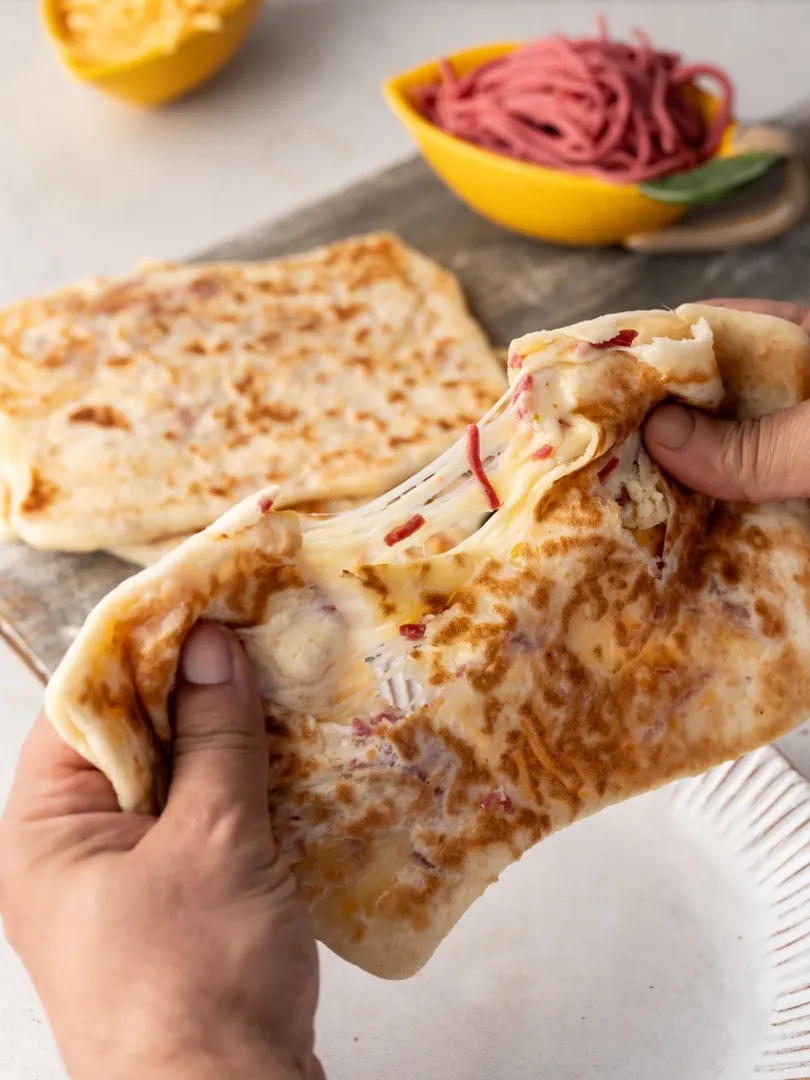 Mortadella with 2 cheese fateera ( 2 portion )