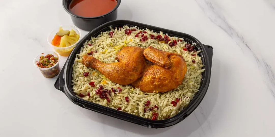 Rice with peas and dill, chicken