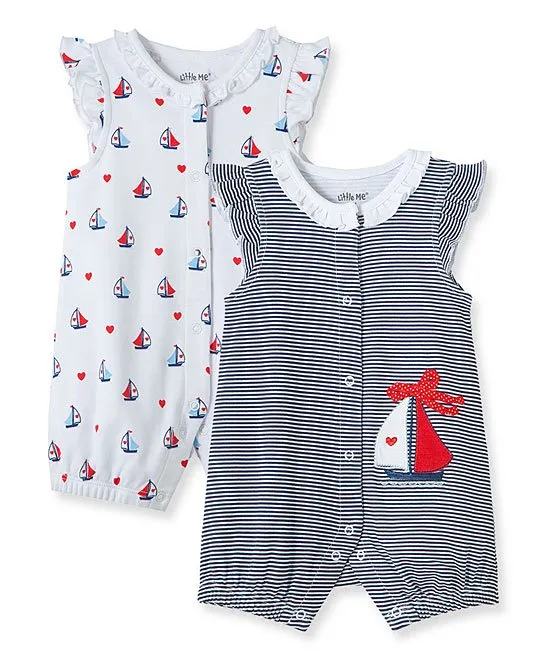2 PCS Sailboat Angel-Sleeve Romper Set