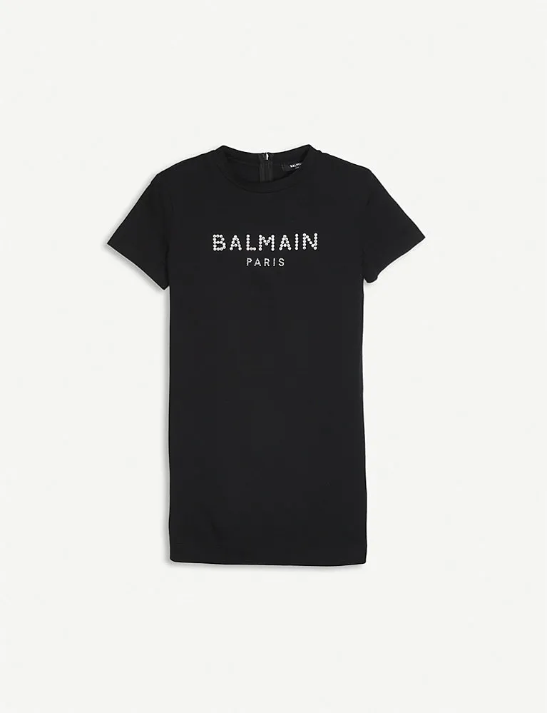 Balmaingem-Embellished Logo Cotton-Jersey T-Shirt Dress