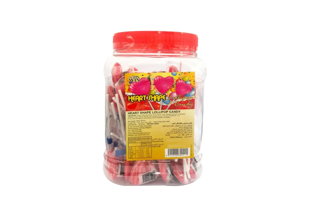Heart Shape Lollipop with Strawberry Flavor 12g x 50 Pieces