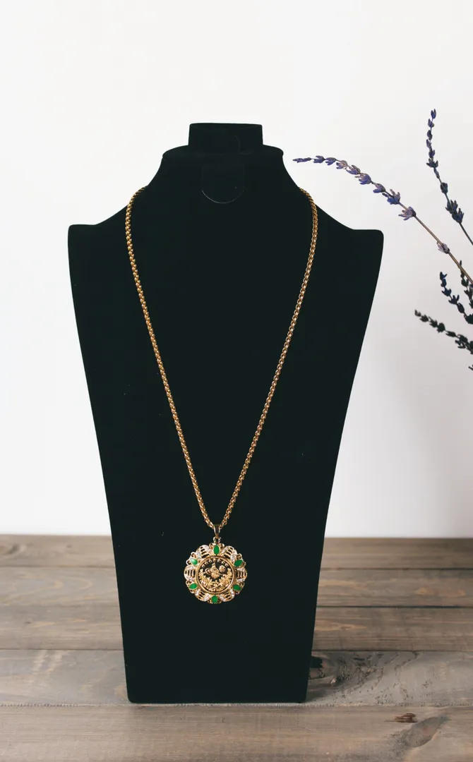 Ottoman Lira with Emerald Frame Gold-plated Necklace