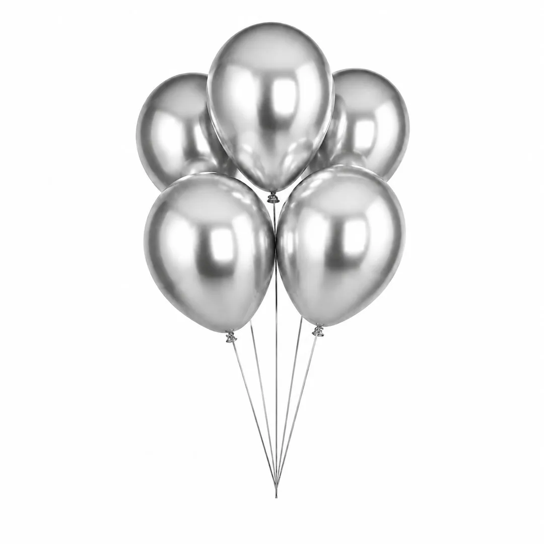 5 Balloons Helium Silver
