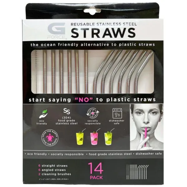 Reusable Stainless Steel 14-Pack Straw Set