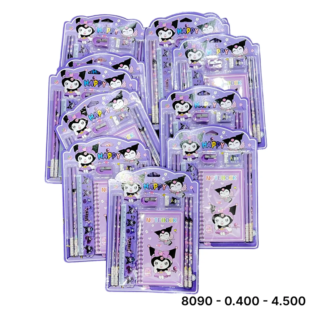 طقم كرت كرومي 8090 / نوتة + اقلام رصاص + براية + براية + مسطرة