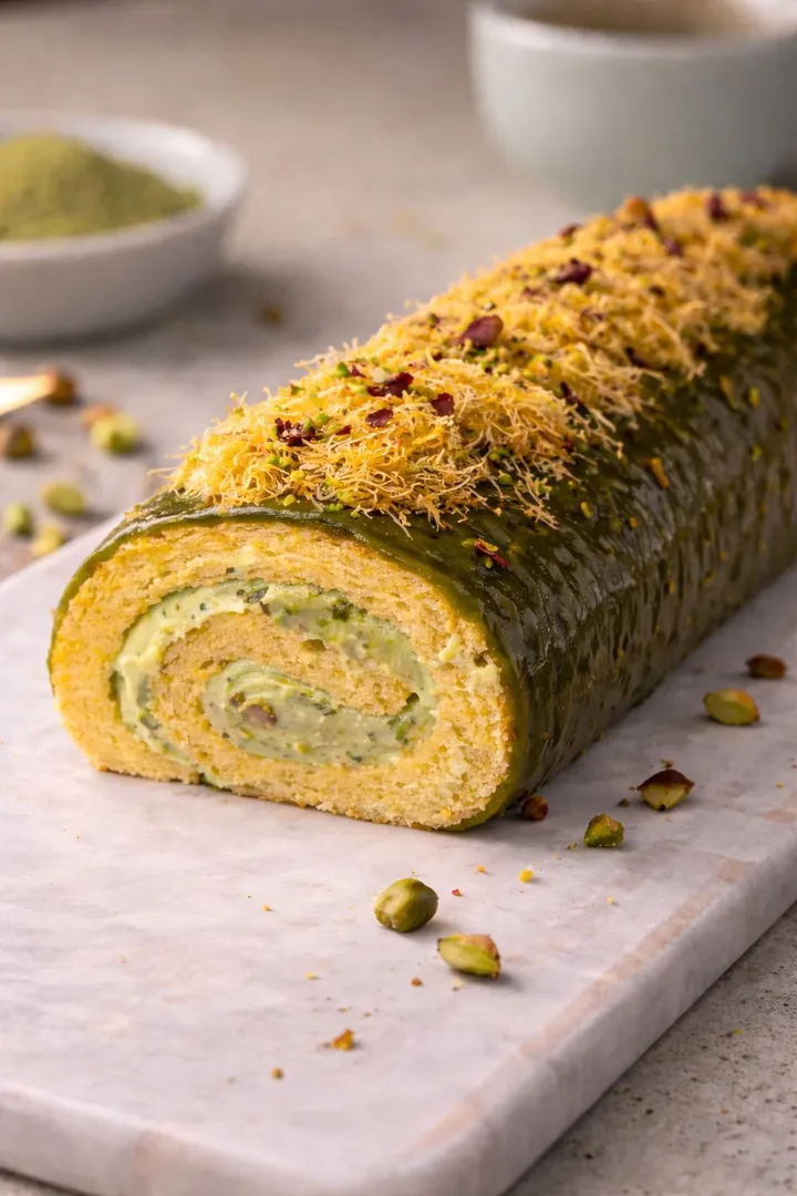 Kunafa Pistachio Swiss Roll
