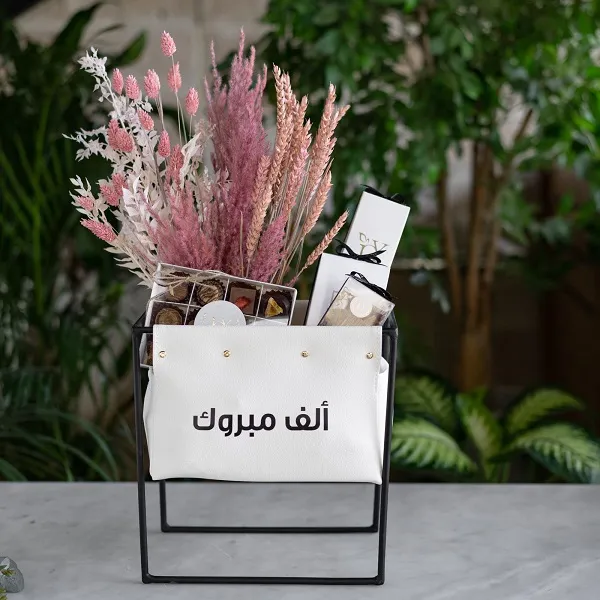 White Stand - Pink dried Flowers