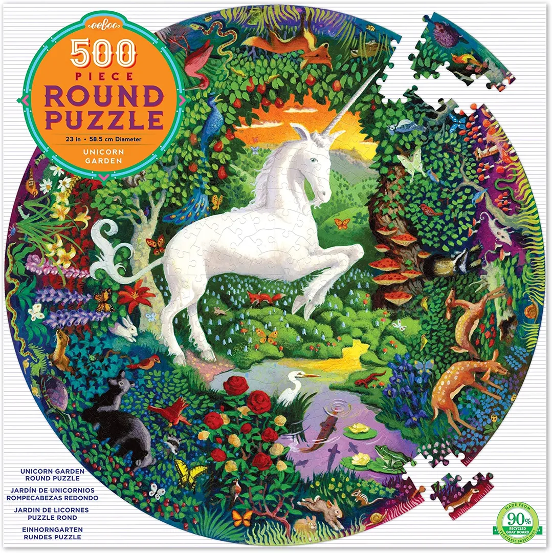 Unicorn Garden 500 Piece Round Puzzle