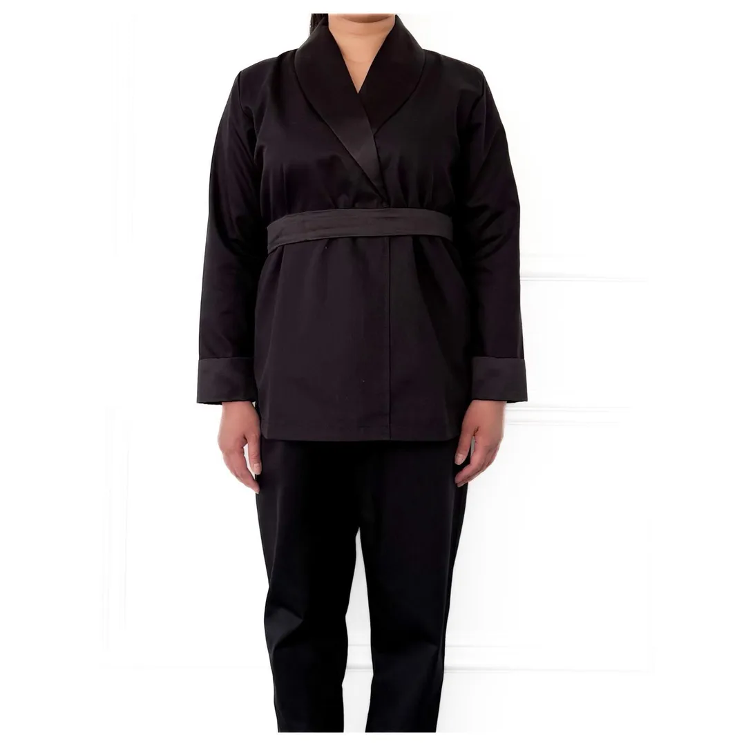 Satin Trimmed Cotton Set with Detachable Belt
