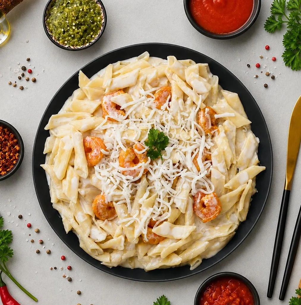 Alfredo Penne Pasta With Shrimp