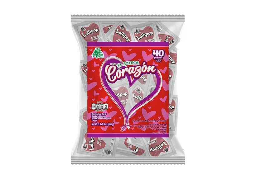 El Azteca The Original Red Heart Cherry flavored Lollipop in bag 40 Pieces x 12gr
