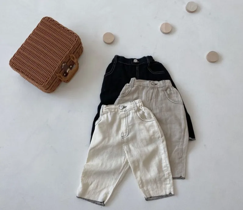 Stitch linen pants (Black)