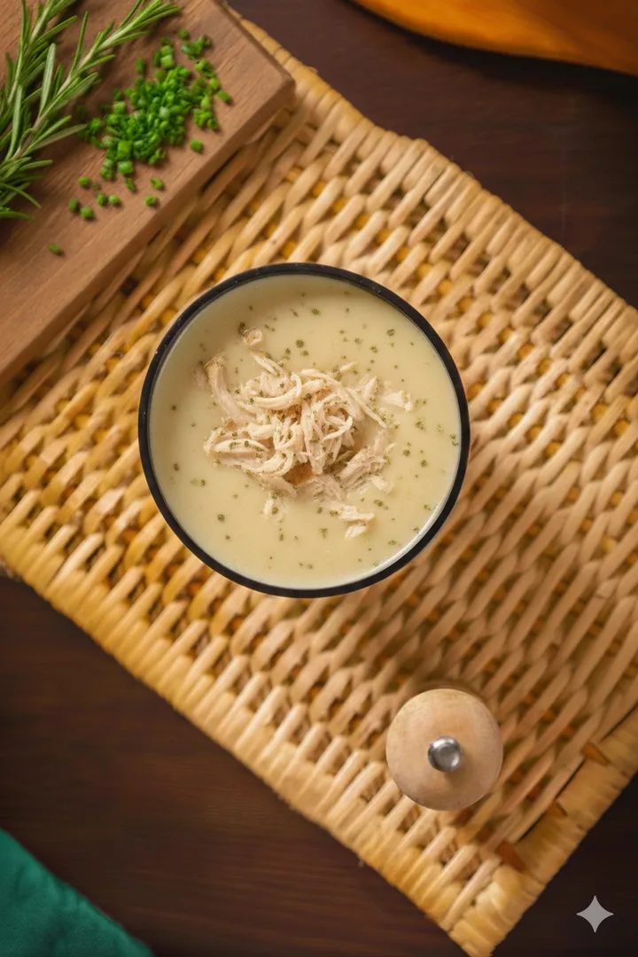 Grilled chicken in crème soup
