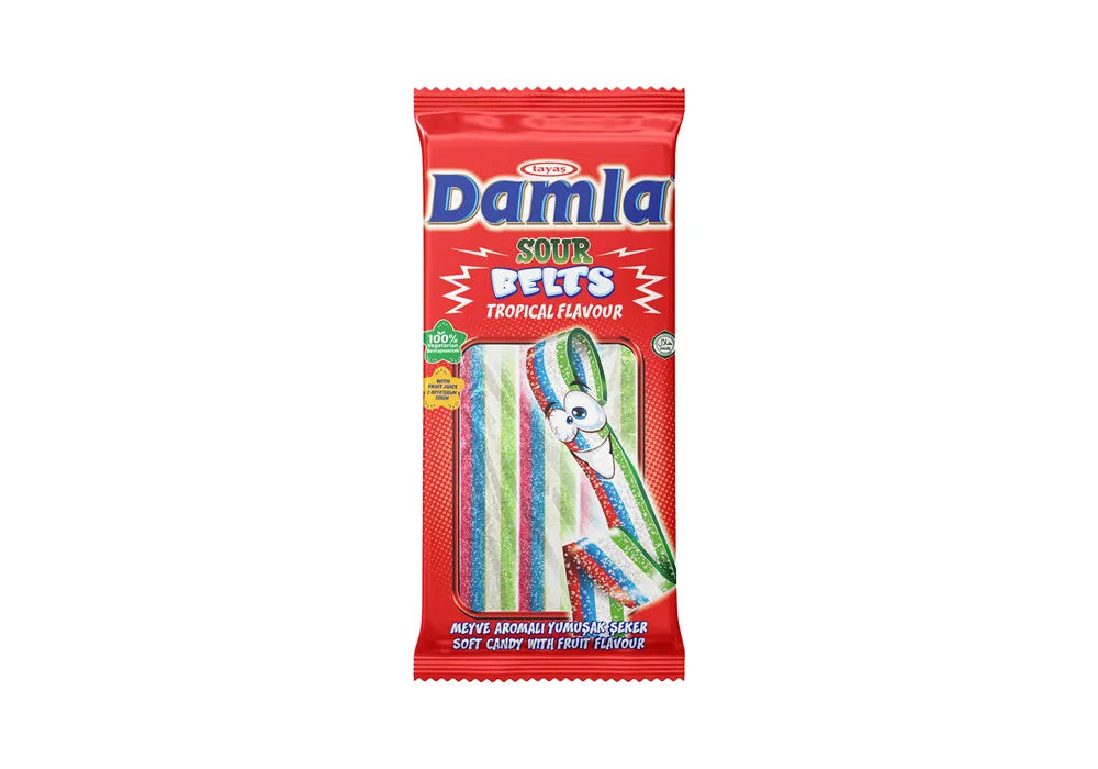 Damla Sour Licorice Belt with Tropical Fruit Flavor 75g