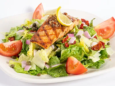HONEY-PECAN GRILLED SALMON SALAD.