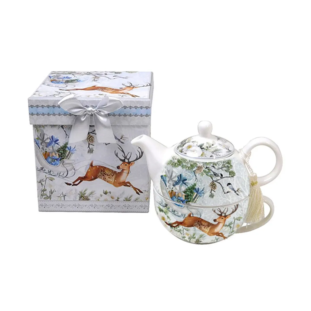 Tea Cup With Teapot "Forest Deer" in a Gift Box