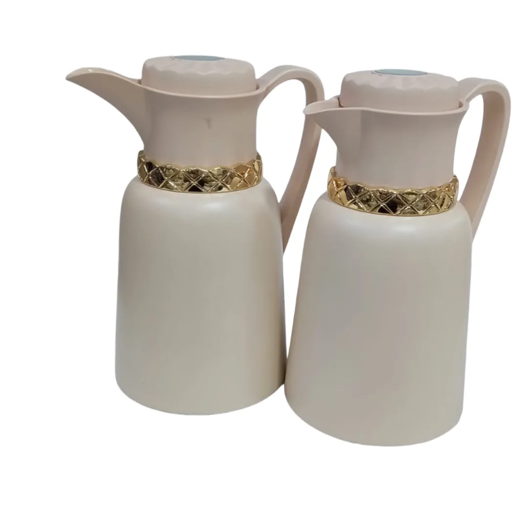 طقم مطارات شاي وقهوة مقاس 1.0/1.0 لتر أوف وايت ذهبي SJ14