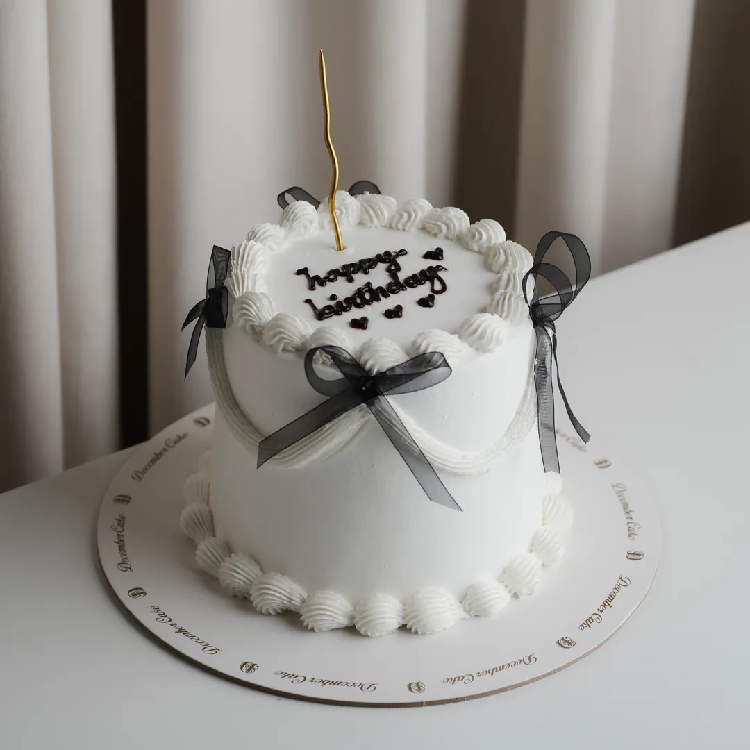 White Cake w/Black Ribbon 6inch mix chocolate vanilla