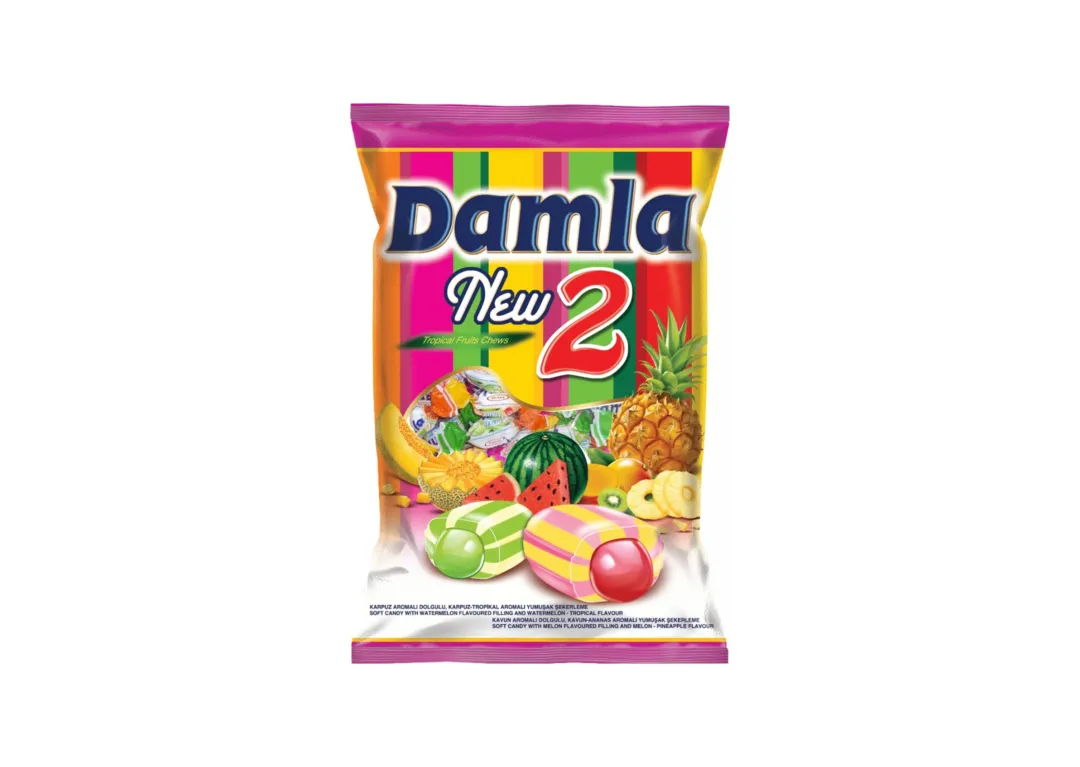 Damla New2 Assorted Fruit Flavored Soft Candy with Filling 90g