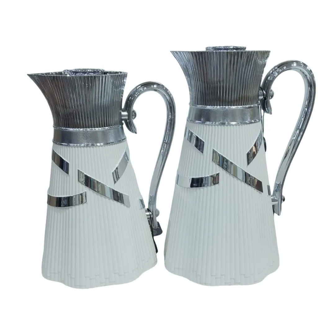 طقم مطارات شاي وقهوة مقاس 1.0/0.7 لتر أبيض سلفر SM-2C138-070/100