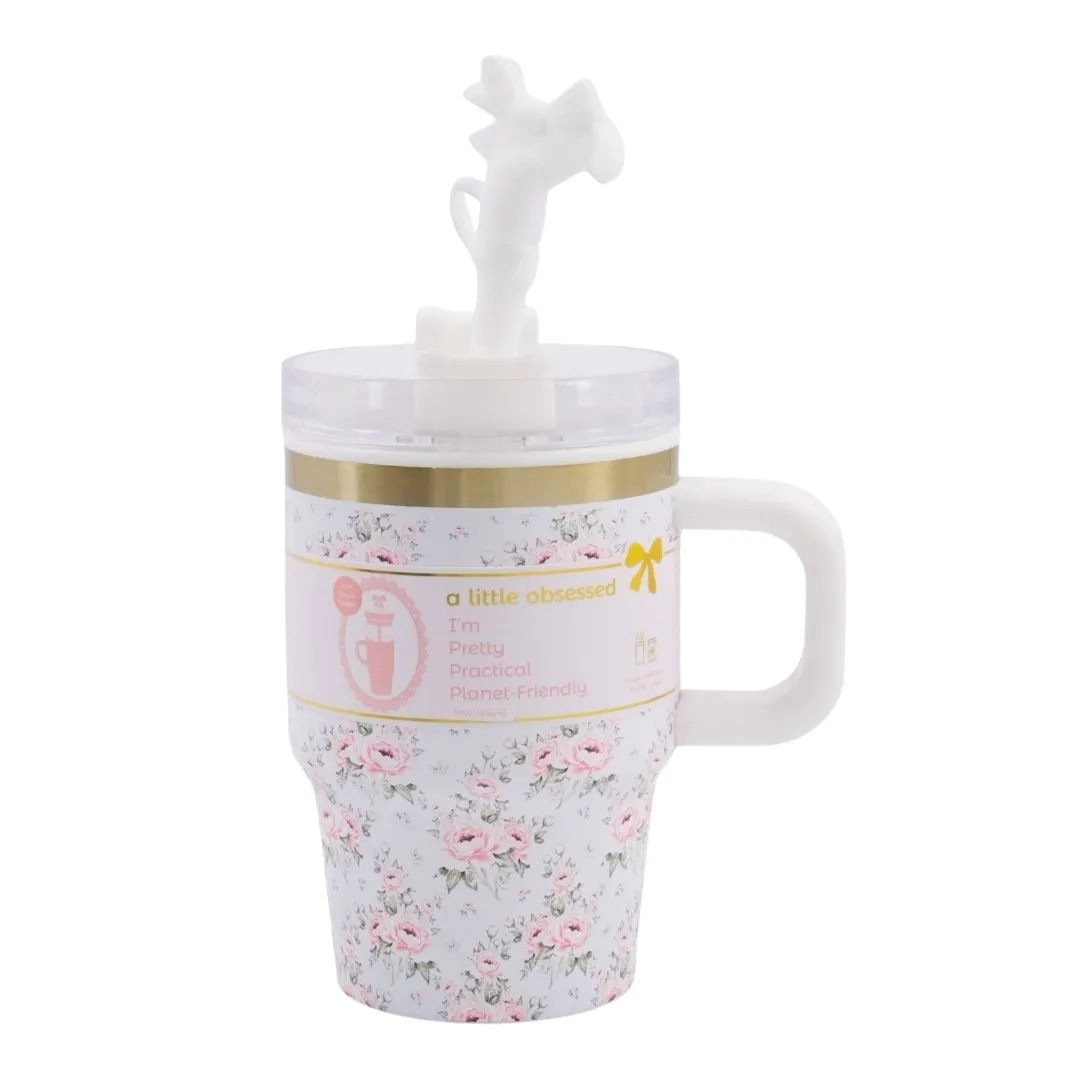 White Travel Mug With Floral Pattern