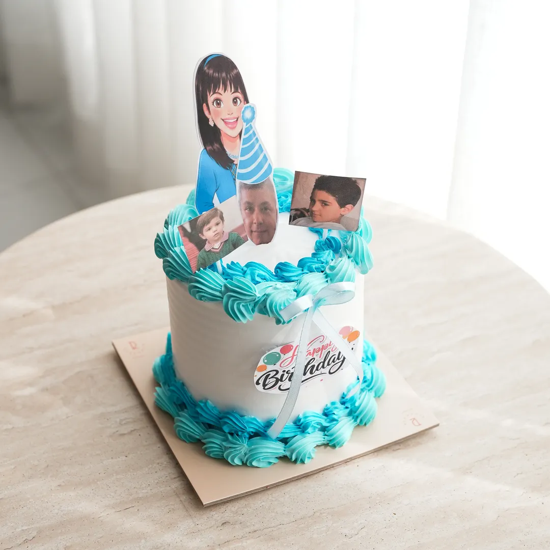 Small photos blue cream birthday cake 4 inch