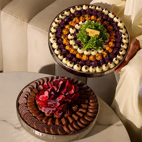 Chocolate tray display with mixed silver kibbeh (SAvailable in gold color)