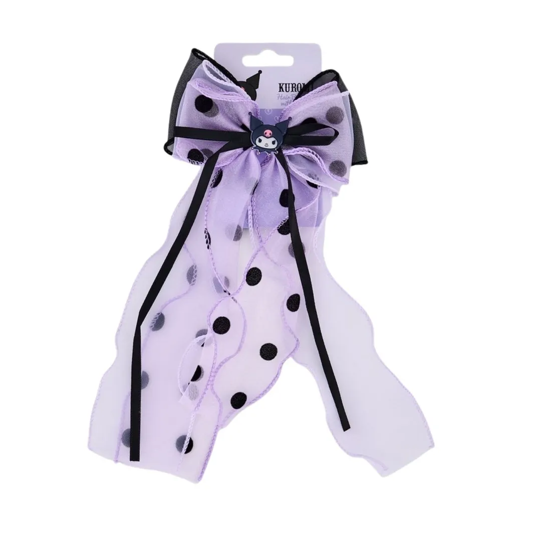 Kuromi Long Bow Hair Clip With Charm - Polka Dots