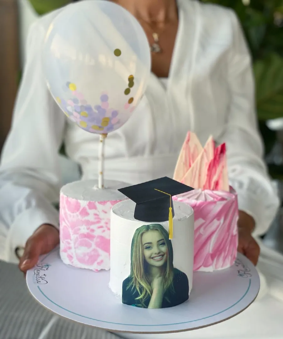 Pink Graduate Cake With Picture