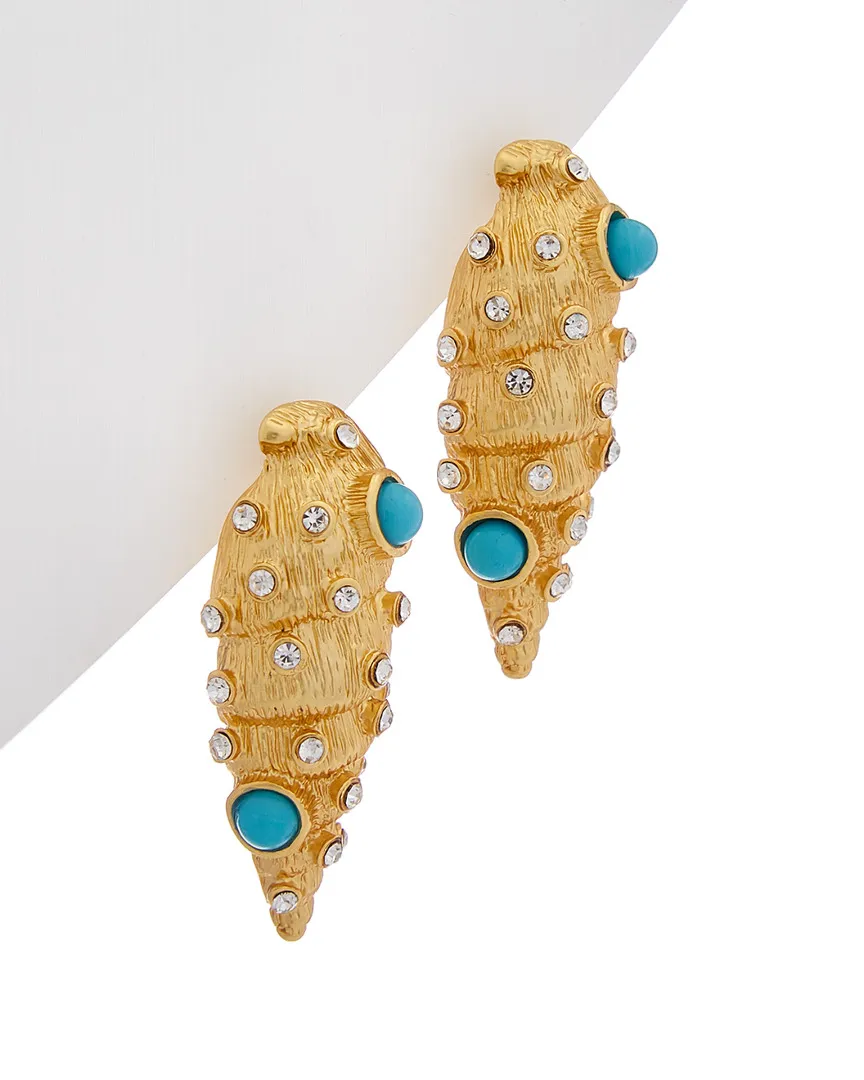Kenneth Jay Lane - 22K Plated Glass Crystal Seashell Earrings