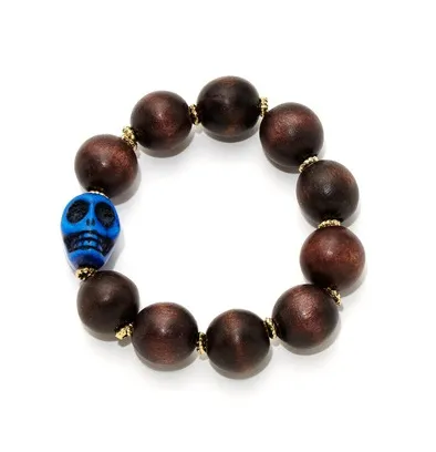 Yochi NY - Wood Skull Stretch Bracelet