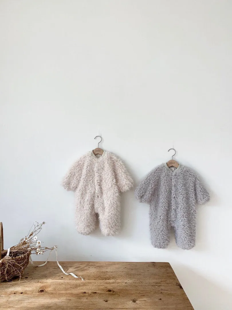 Fluffy Sherpa Jumpsuit- Light Grey