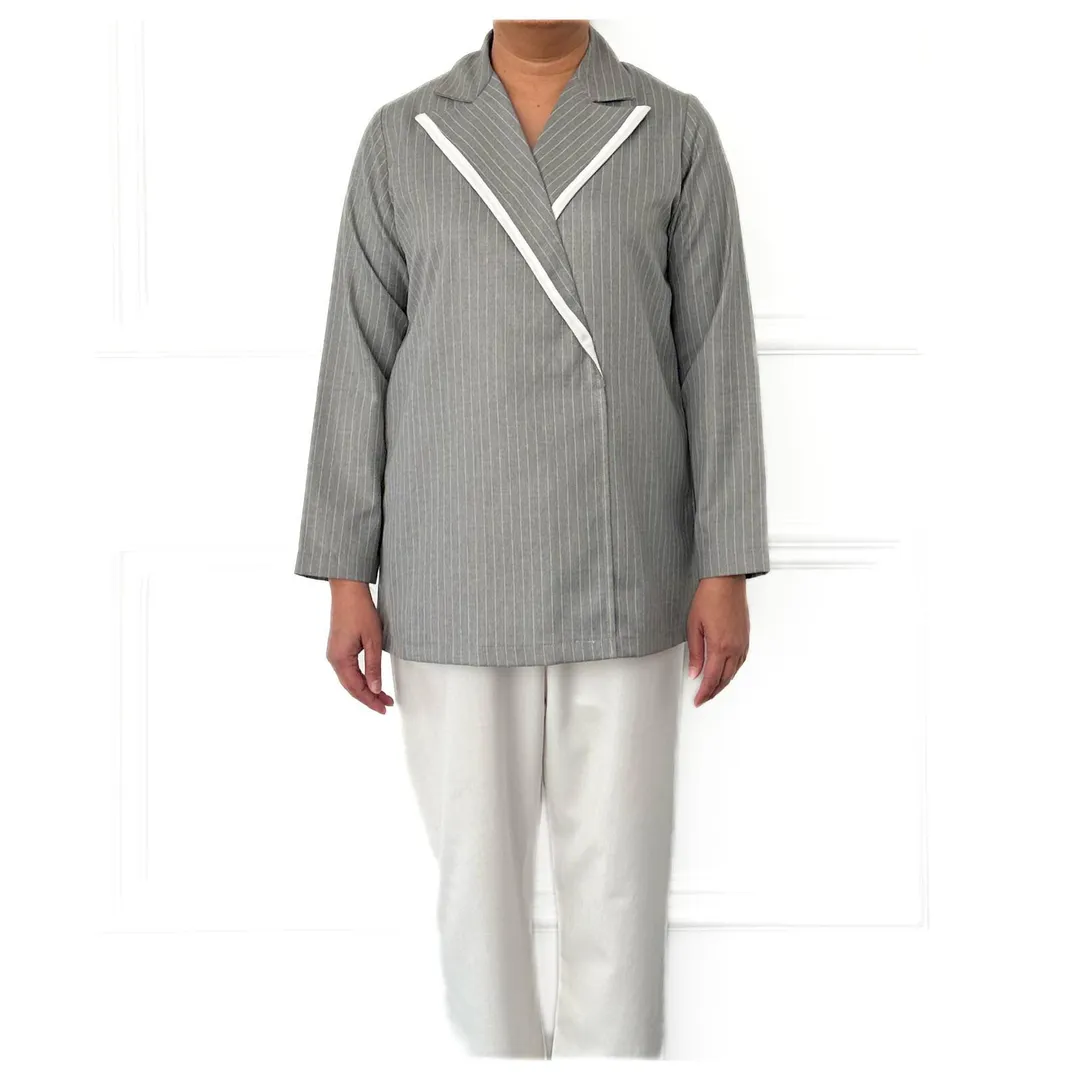 striped top with both collar trim/cotton bottom.