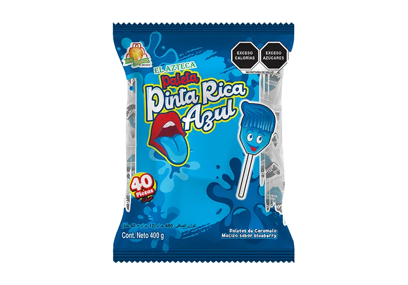 El Azteca The Original Blue Brush Blueberry flavored Lollipop in bag 40 Pieces x 12gr
