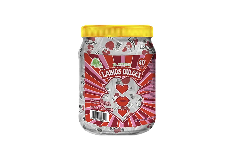 El Azteca The Original Red Hearts & Lips Cherry flavored Lollipop 40 Pieces x 12gr